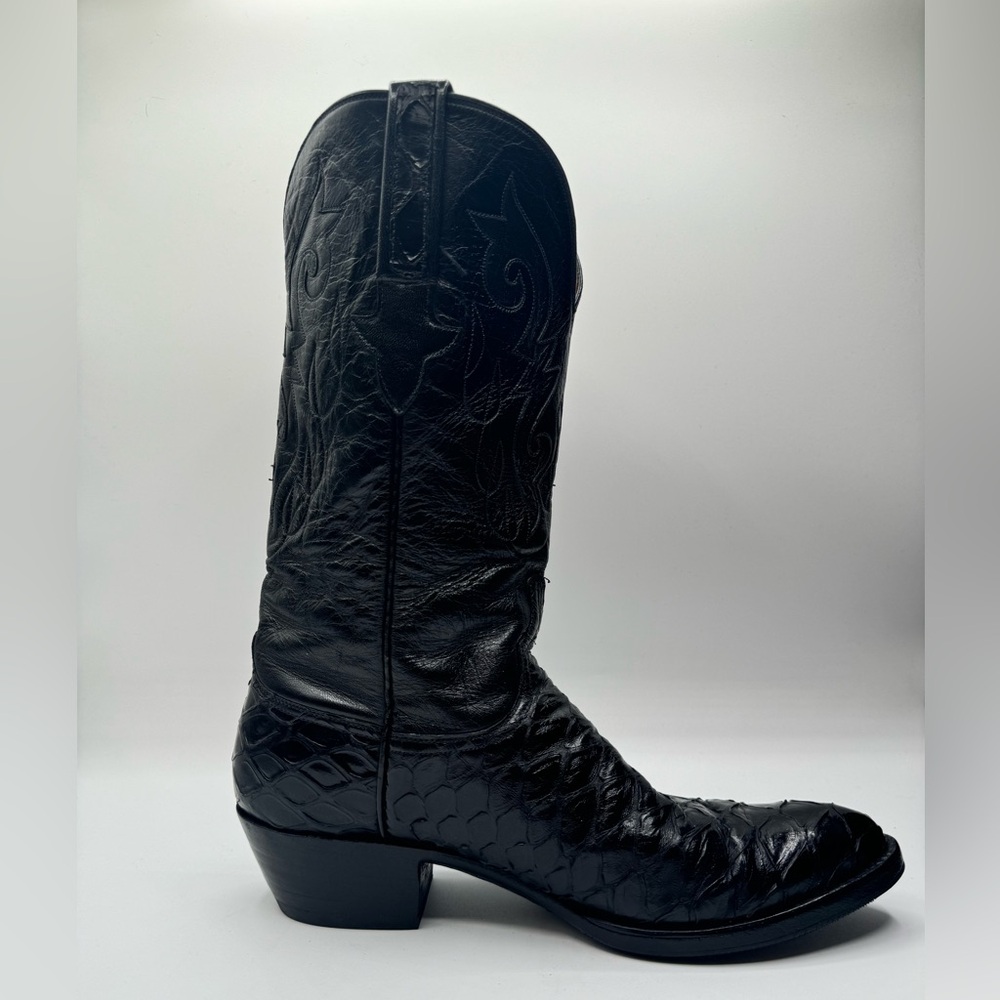 Lucchese Crocodile Western Boots Black Leather Cowboy Boots 8 1/2 - Picture 4 of 9